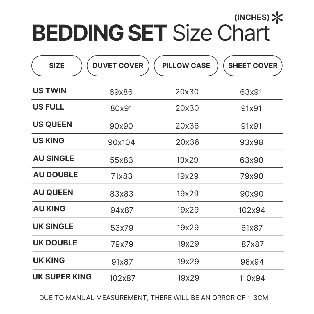 Beding Set Size Chart - Astro Bot Uk Store